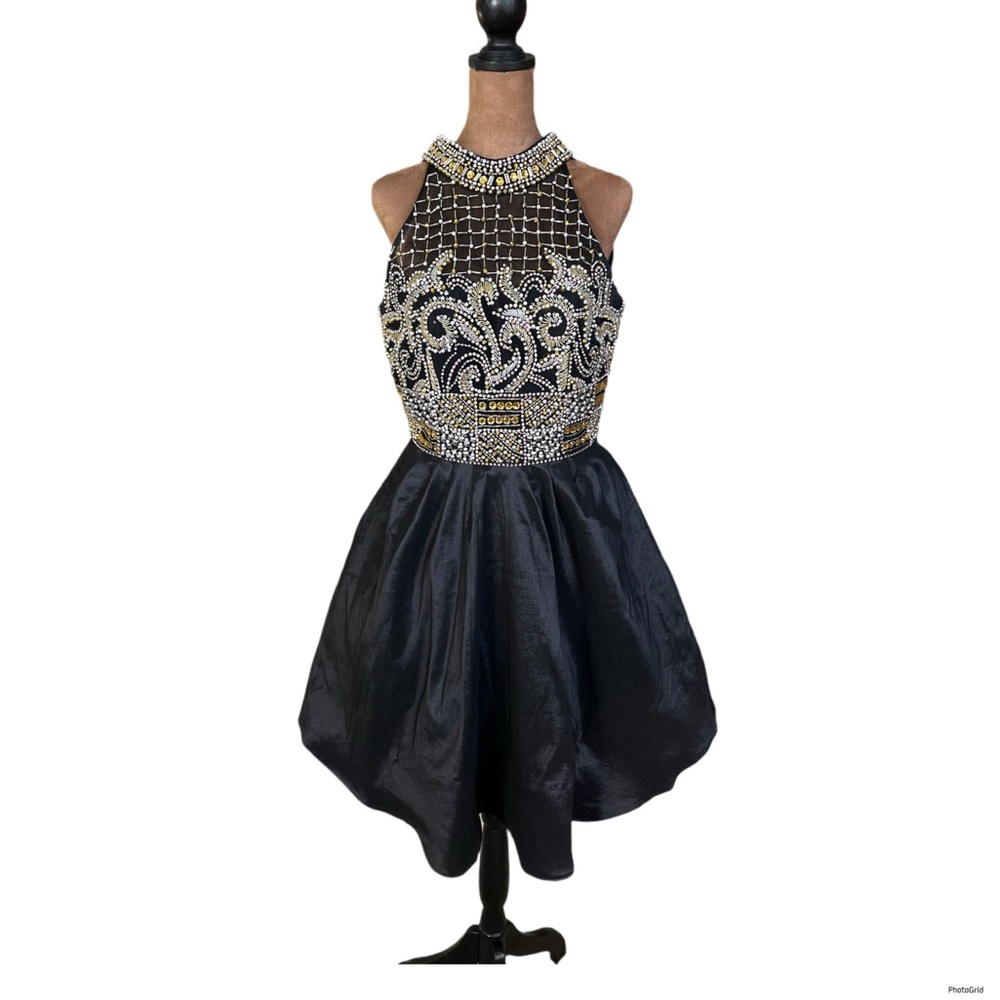 Sherri Hill Elegant Black and Gold Embellished formal Dress size 8 AS IS